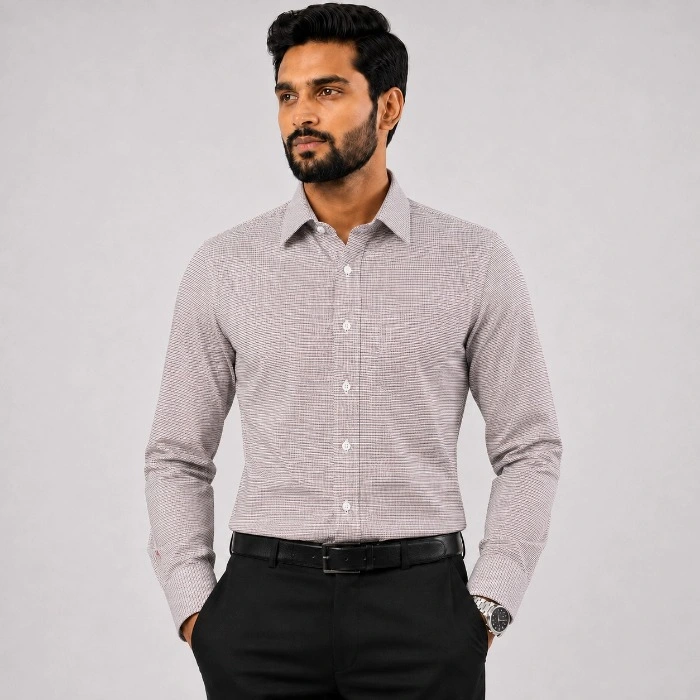 Signature Formal Men S Red Micro Print Long Sleeve Shirt